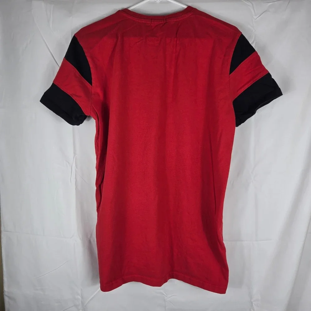 Polo Ralph Lauren Mens Red Black Stripe Sleeve Crest Graphic T-Shirt Large